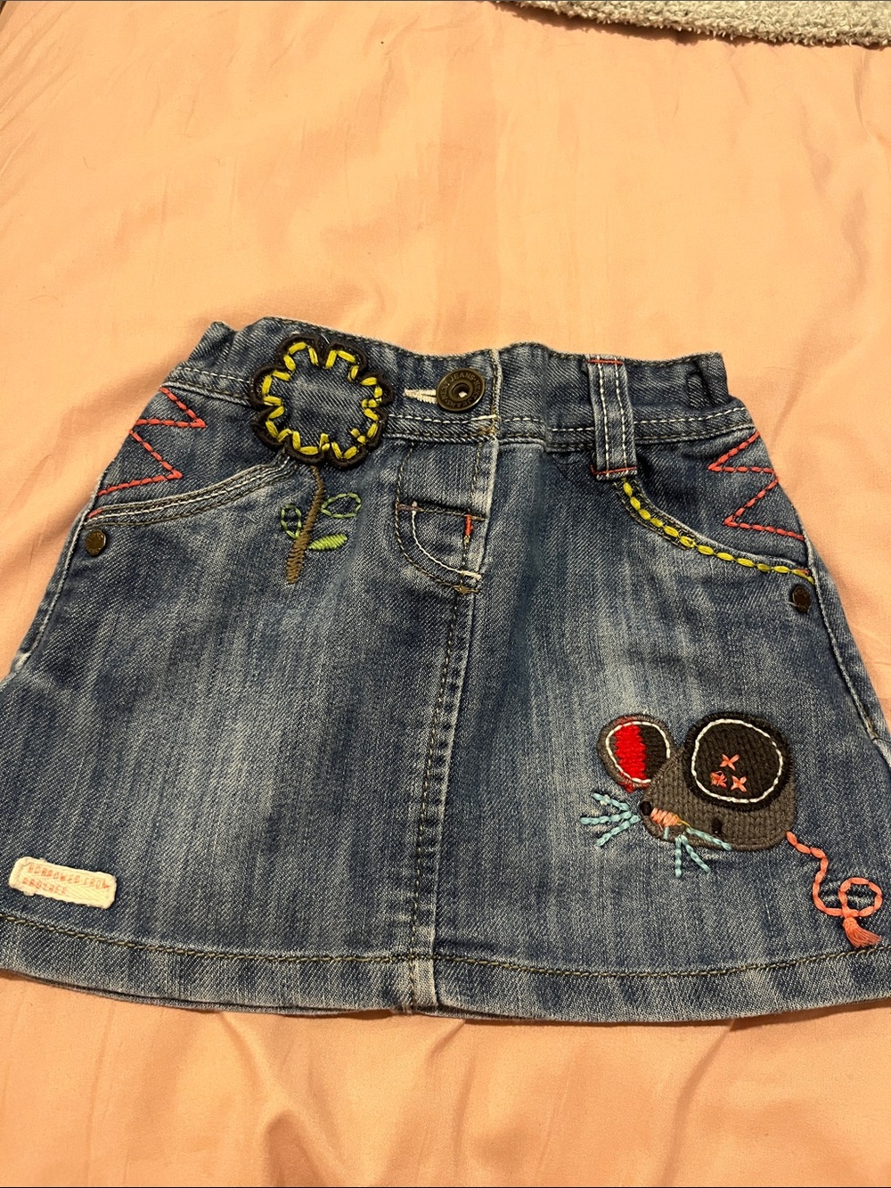 next Blue Denim Skirt with Embroidered Flowers and Balloons